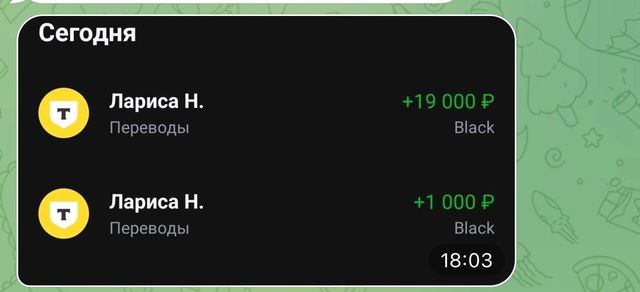 Скриншот двух переводов на 19000 и 1000 рублей